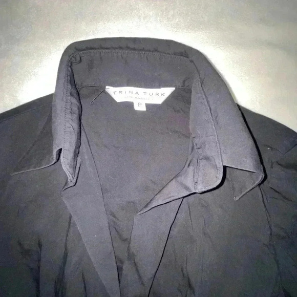 Trina Turk Womens Collared Black Tie Button Up Blouse - Picture 2 of 6